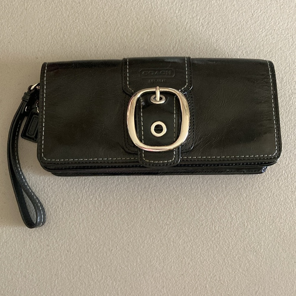 COACH Bleeker Black Patent Leather Clutch Wristlet
